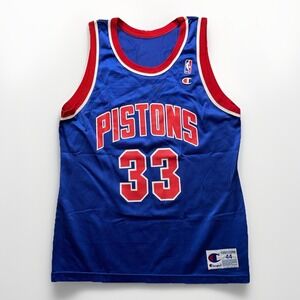 Vintage 90s Grant Hill NBA Detroit Pistons Jersey Mens Size 44 Champion Blue USA